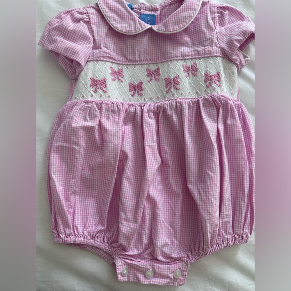 Pink Gingham Bow Smocked One-Piece for Kids